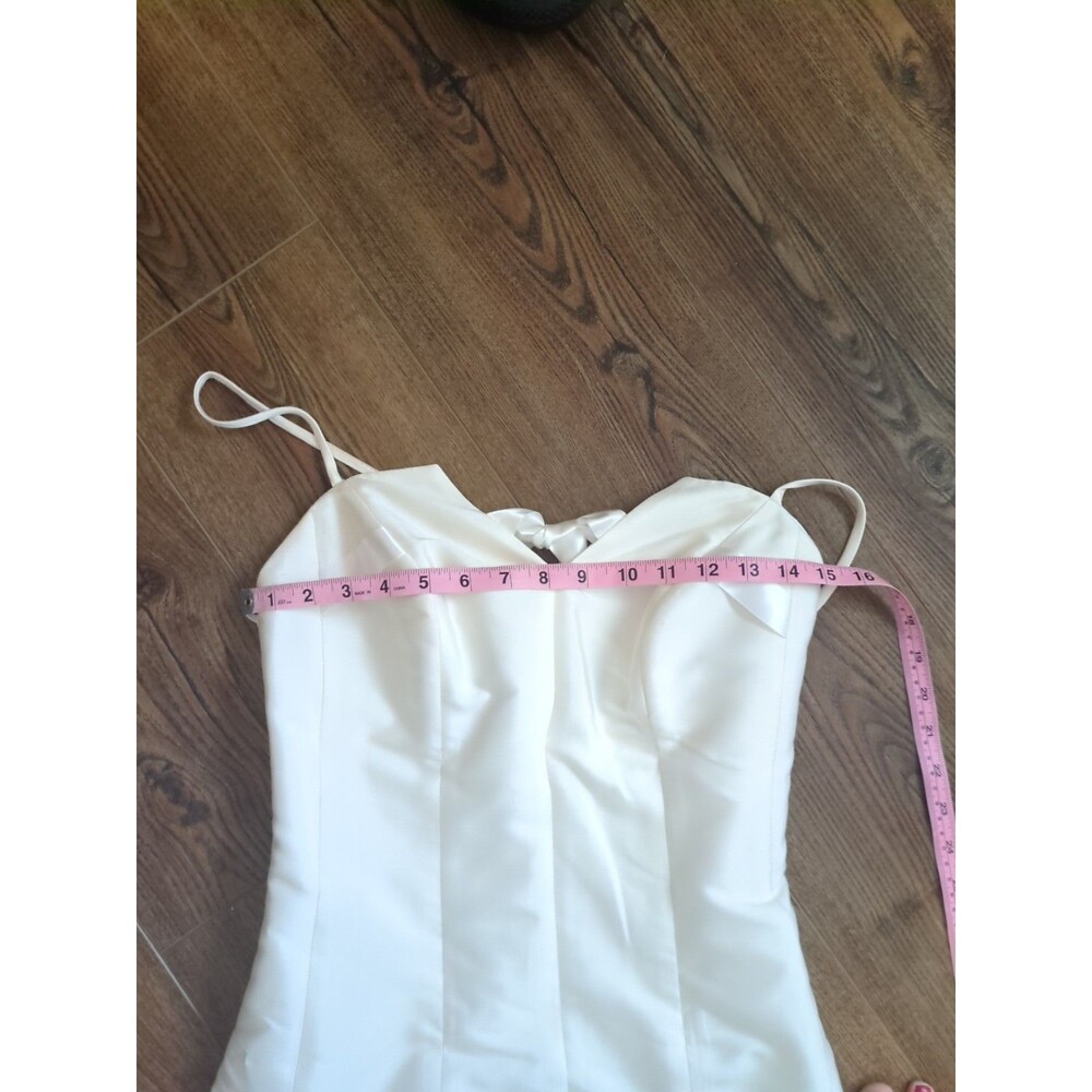 Suzanne Ermann White Wedding Dress Midi Silk Blend 40 US8 - Picture 11 of 12